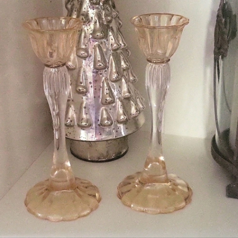 Amber Glass Candle Holders